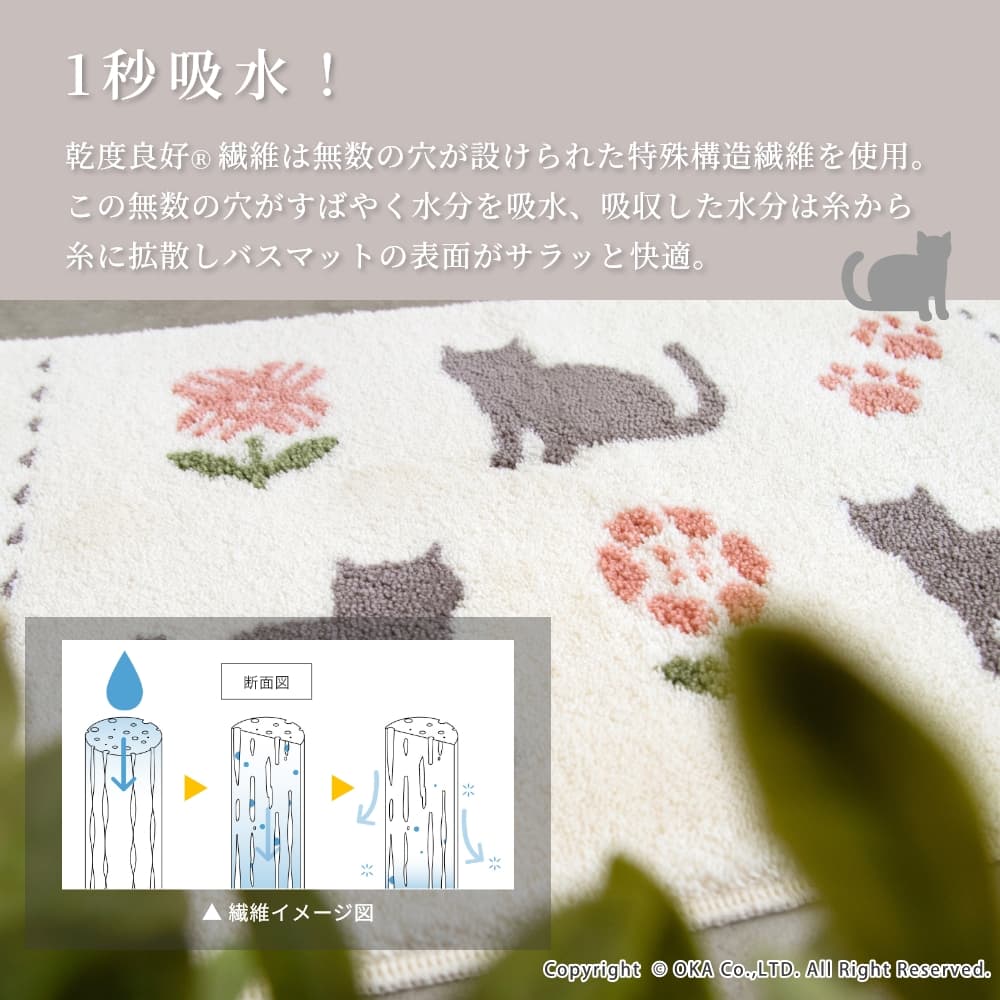 乾度良好ラミン バスマット 約45cm×60cm （ 洗える お風呂マット 吸水