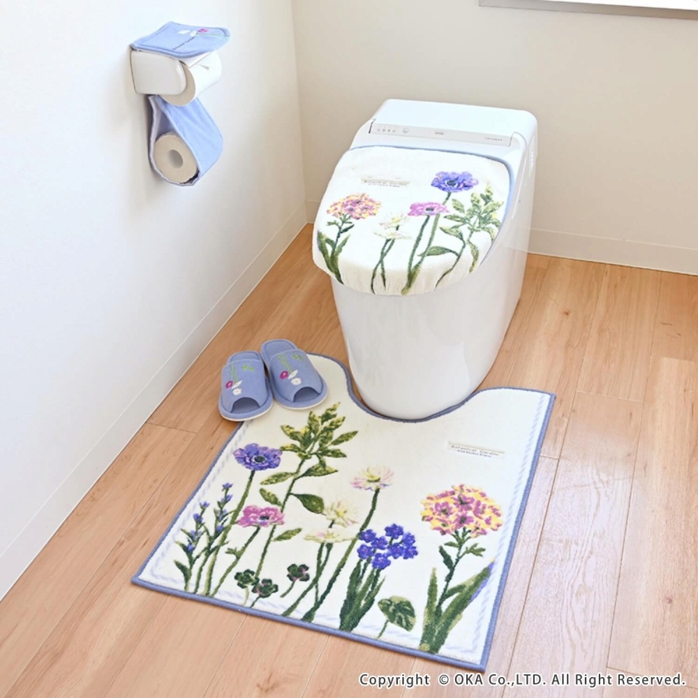 ロングマットセットとホログラム3種 ボタニカルガーデン ロングトイレマット 約75cm×63cm （ 洗える