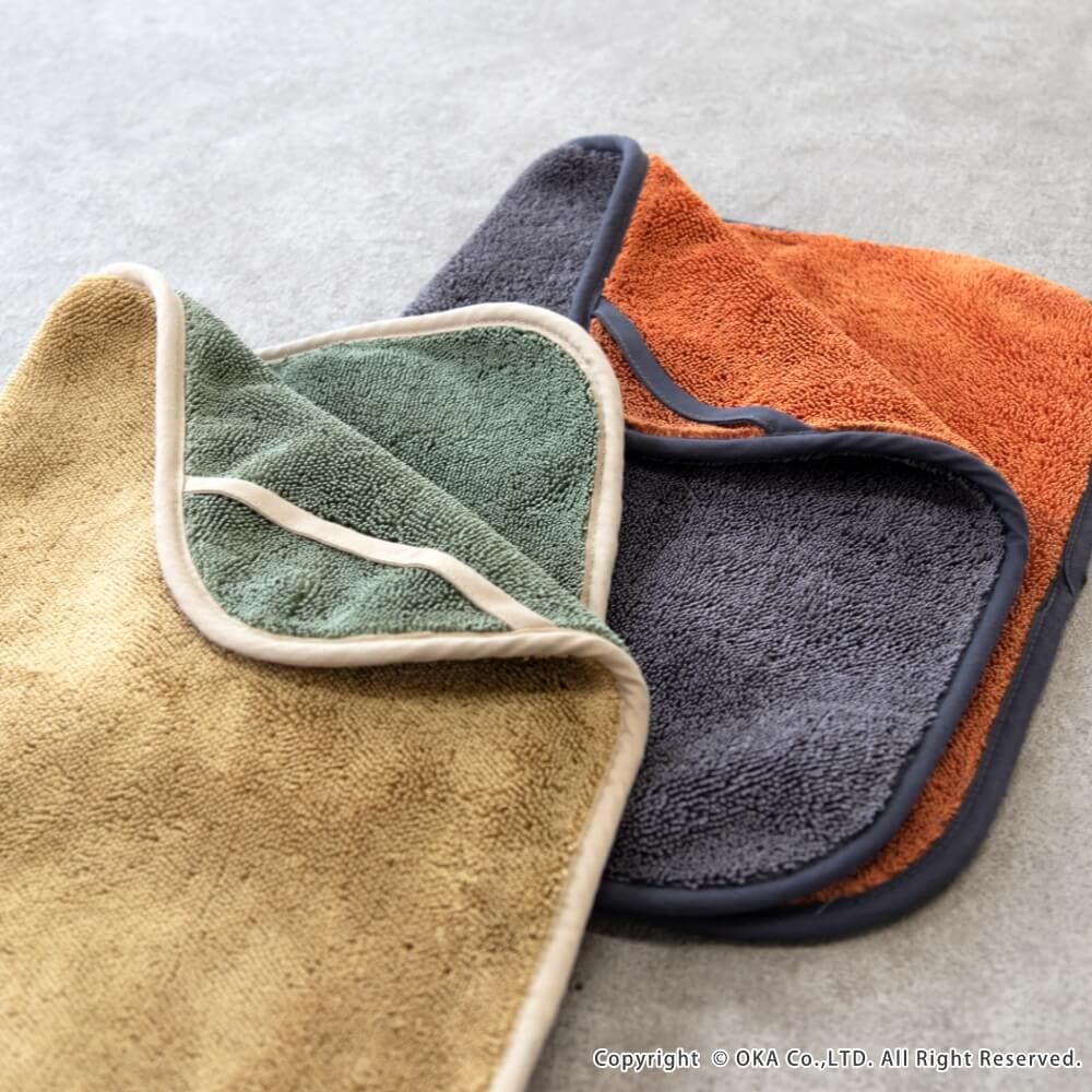 新品未使用♡オーラカイリー♡バスタオル2枚♡車柄♡入手困難♡オレンジモスグリーン マッハクロス洗車クロス Lサイズ 約50cm×75cm （ 洗車タオル