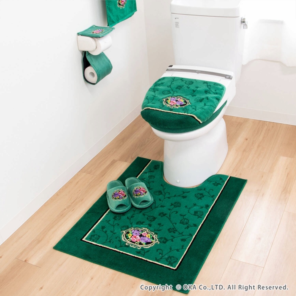 新品未使用　ローズ柄　シェニールトイレマット　62×70㎝　グリーン オカ トイレマット おしゃれ シェニールロゼ 約60×63cm