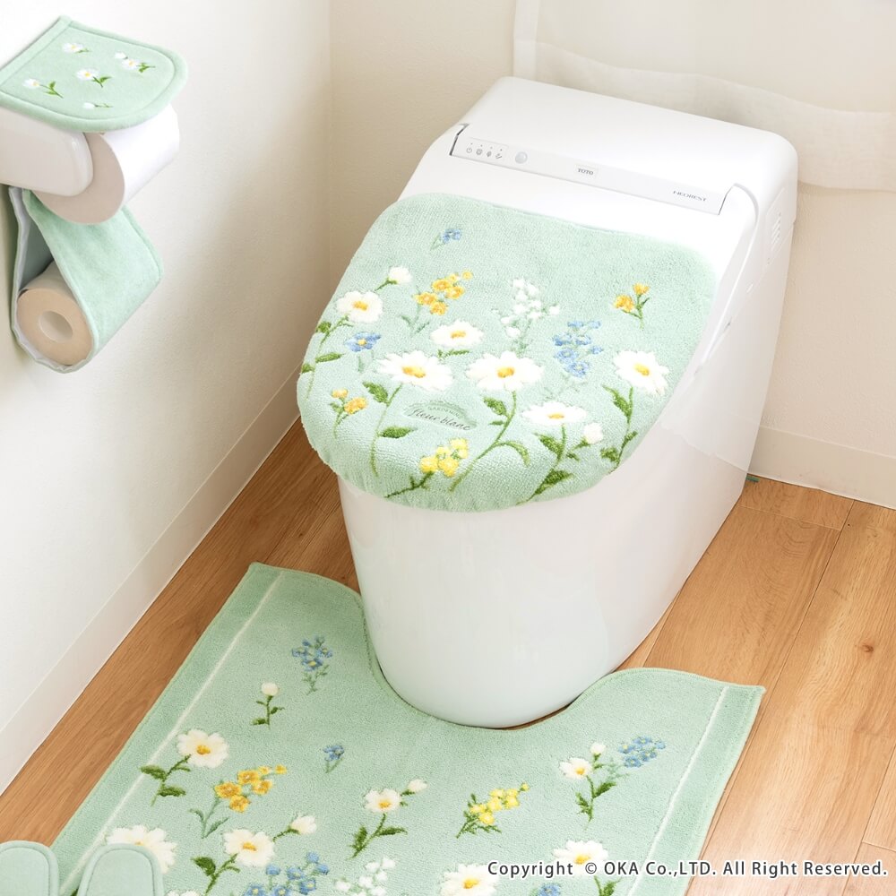フルールブラン トイレ4点セット （ トイレマット+トイレフタカバー