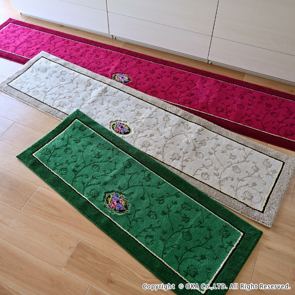 オカ(OKA) シェニールロゼ キッチンマット 約45cm×120cm グリーン シェニールロゼ キッチンマット 約45cm×120cm （ 洗える 台所