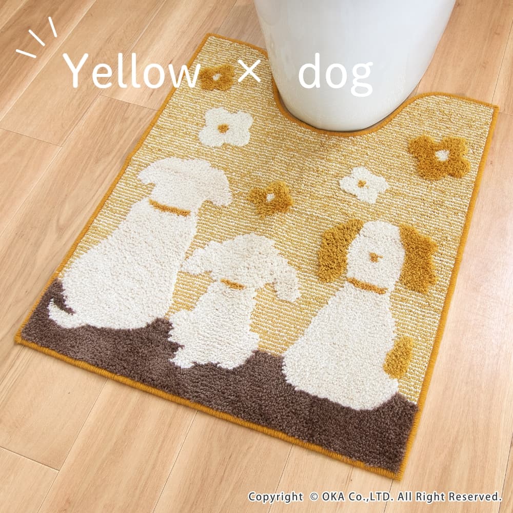 美品 Lサイズ【クニオコレクション】アニマル 総柄 ストレッチ パンツ 犬 猫 フルールコパン ロングトイレマット 約75cm×63cm （ 洗える アニマル