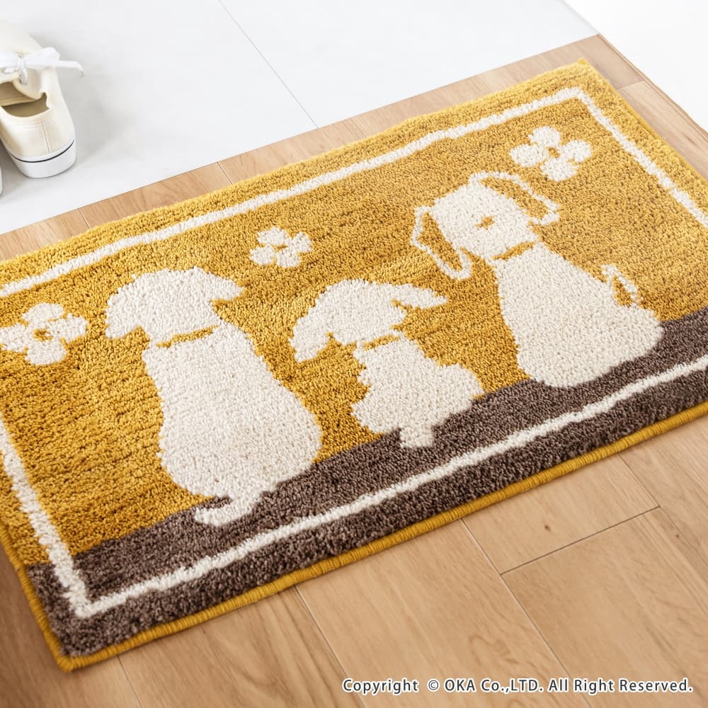 美品 可愛い エルメス ビーチタオル ラグ 玄関マット キリン 動物 黄色 茶色 フルールコパン 約45×75cm 玄関マット （ 洗える 吸着 アニマル 犬 猫