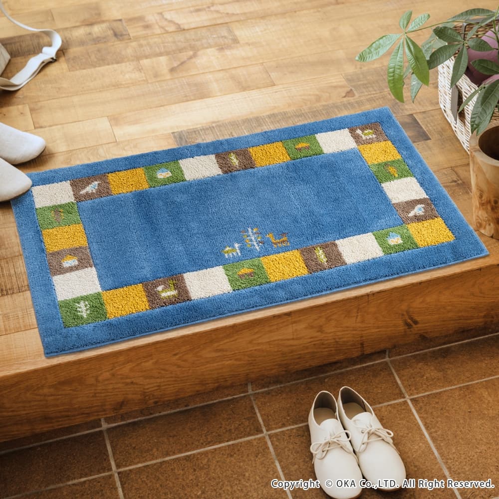 オカ 玄関マット リーフグリーン コーナー吸着 約30×110cm アイボリー 日本製 ウィルトン織り オカ 玄関マット リーフグリーン コーナー吸着 約30×110cm