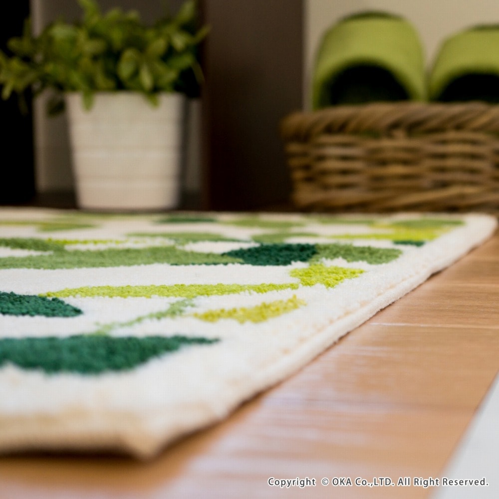 オカ 玄関マット リーフグリーン コーナー吸着 約30×110cm アイボリー 日本製 ウィルトン織り オカ 玄関マット リーフグリーン コーナー吸着 約30×110cm