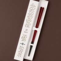 黒檀 四角 漆塗分 赤 21.5cm スリーブ箱入り