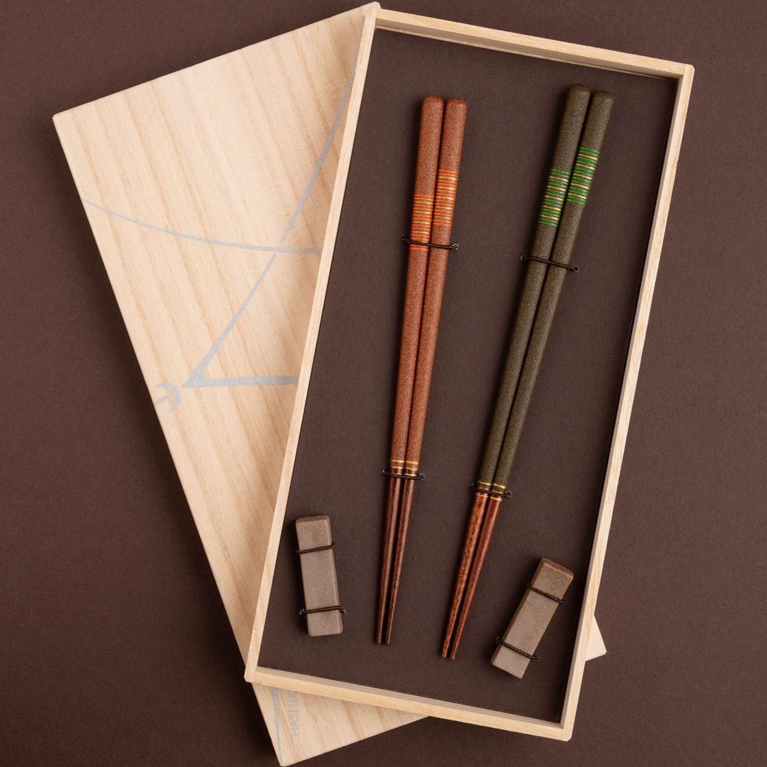 六角ひさご市松 ペア 砂岩箸置付 ギフト箱付 | お箸の専門店 【箸蔵ま