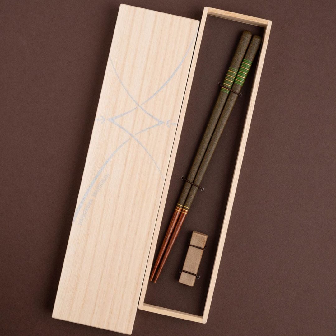 市松綴れ 大 砂岩箸置付 ギフト箱付　