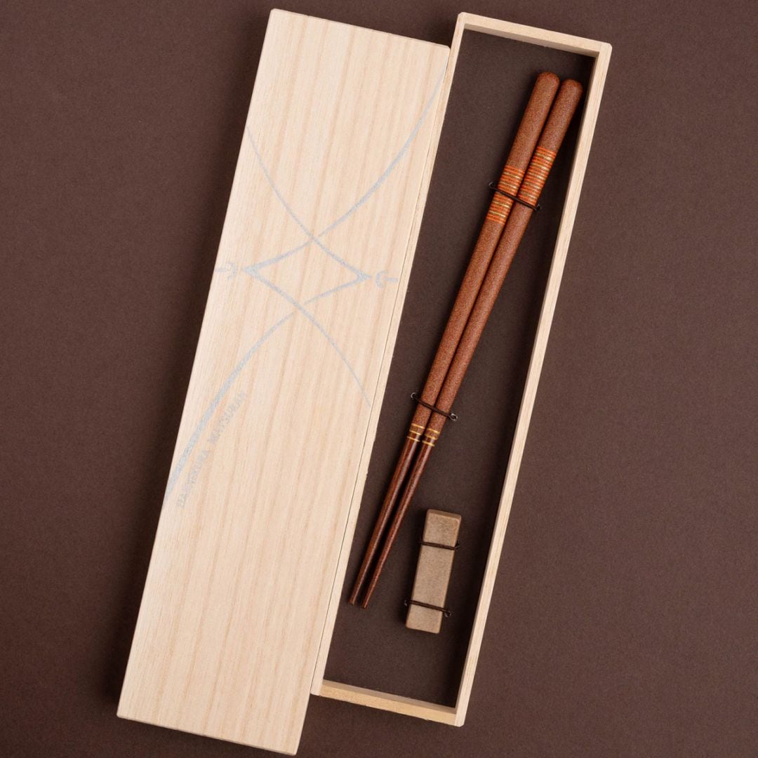 市松綴れ 中 砂岩箸置付 ギフト箱付