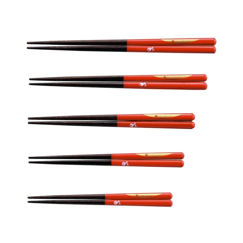 ｜サイズが選べる｜漆カラーサイズ箸　うさぎ　赤 13cm～18cm　子ども箸