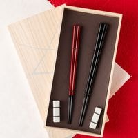 黒檀 八角 漆塗分 ペア 黒/赤 23cm/21.5cm 白箸置付 ギフト箱付