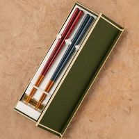 草木染の箸 ｜真鍮箸置付｜ペアギフトセット 青x赤