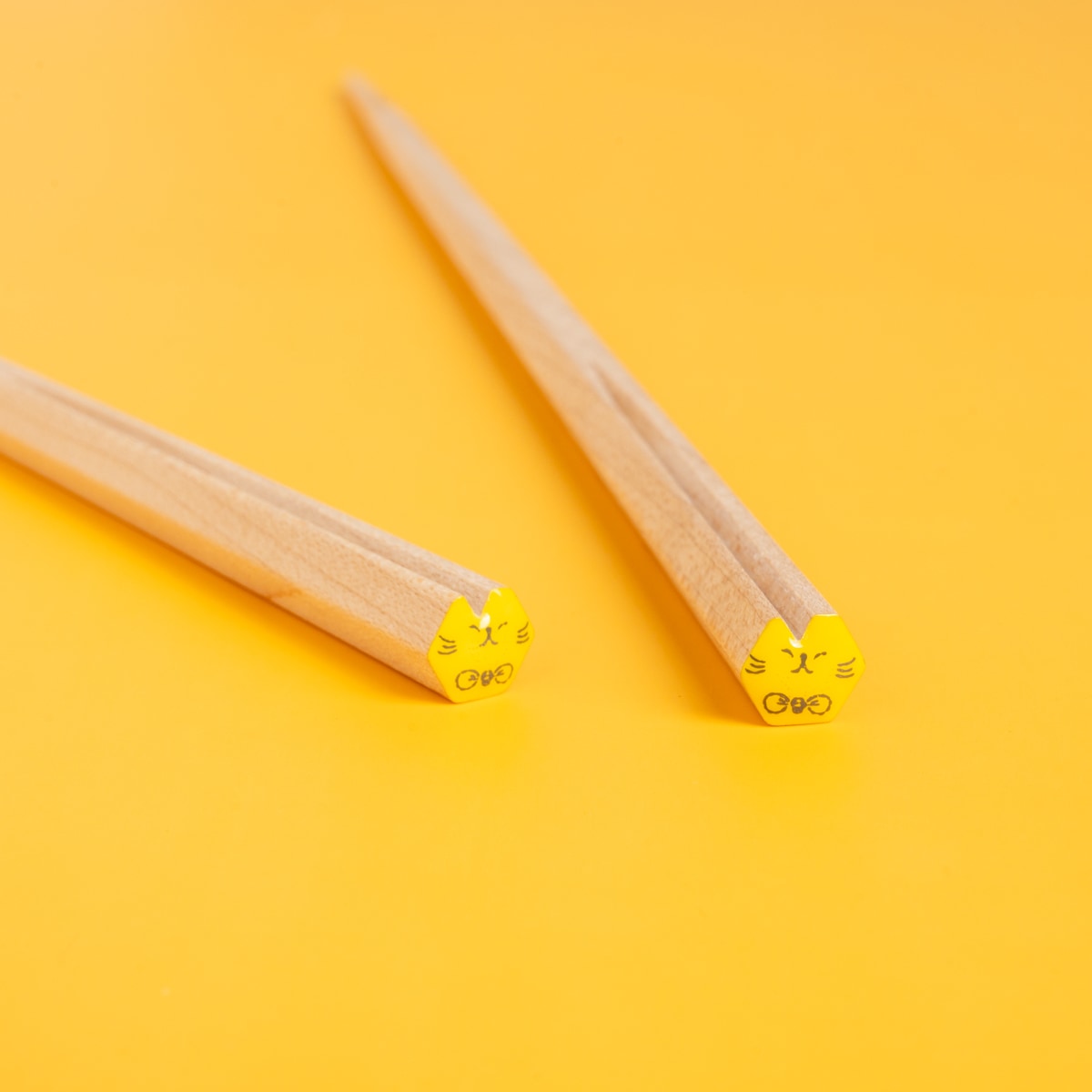 ニコニャン GOROGORONYAN cat chopsticks｜ゴロゴロ転がる猫の箸置付｜ペアギフトセット グリーン×イエロー