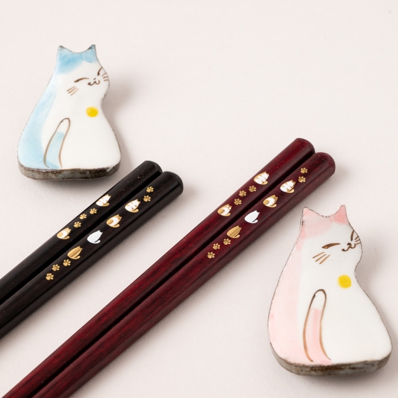 【名入れ対応:可】猫のさんぽみち 夫婦箸 見返りにゃんこ箸置付 ギフト箱入 食洗機対応