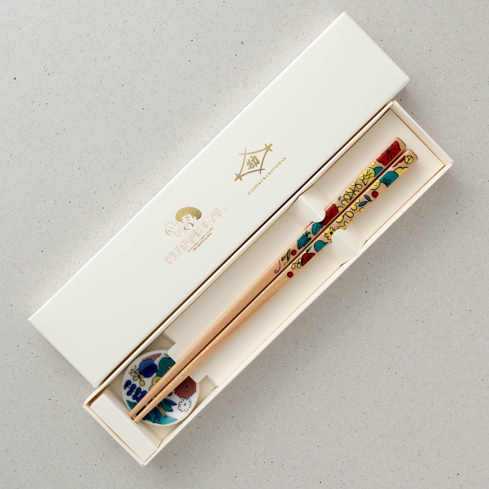 KUTANI SEAL　お花の箸・五趣　箸置付　ギフト箱付　食洗機対応