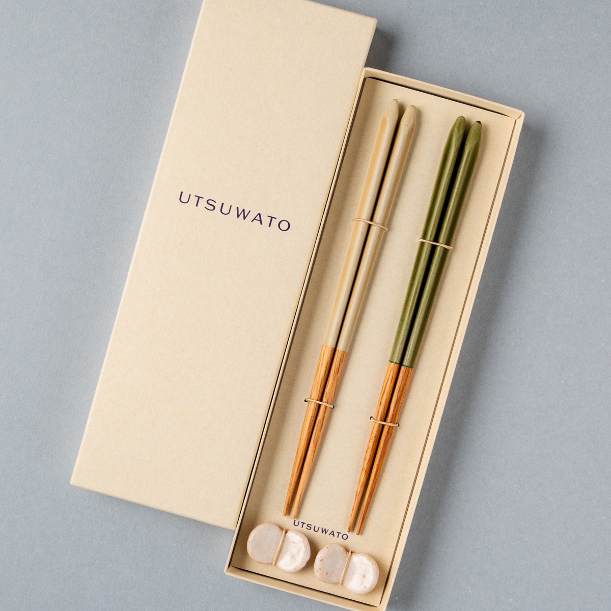 【オンライン限定】UTSUWATO ペアギフト 鶯 x 麹 志野焼箸置付き