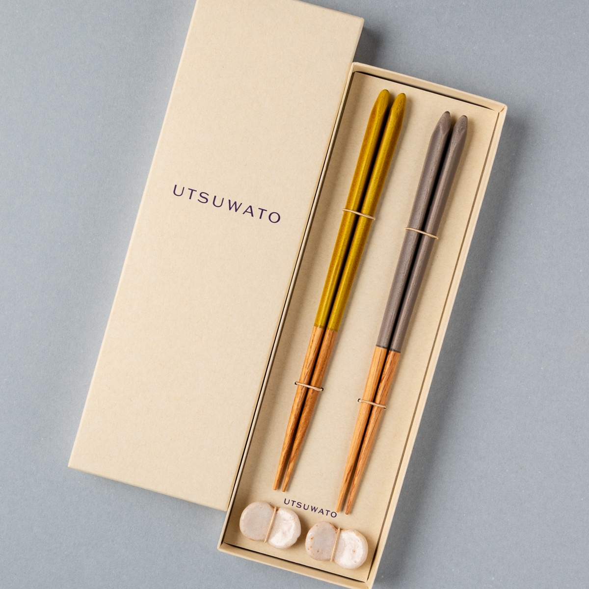 UTSUWATO ペアギフト 錫 x 芥子 志野焼箸置付き