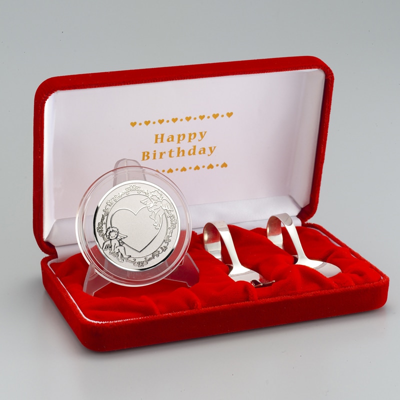 純銀製 天使 お誕生おめでとう！メダル メダルと銀製スプーンと