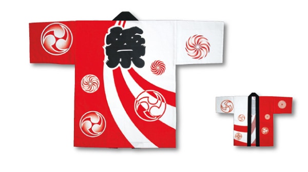 大人顔料プリント半天[雄]6411(赤)