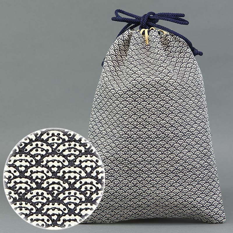 新品】印傳屋 巾着 合切袋(小) 鹿革 青海波
