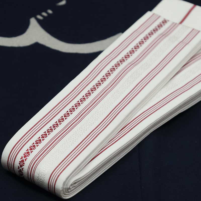 祭帯｜半纏帯】正絹平ぐけ帯・献上柄「白赤」祭用品専門店浅草絆纒屋