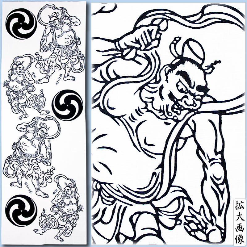 注染手ぬぐい【金剛力士に巴｜白黒】祭用品専門店浅草絆纒屋ネットショップ