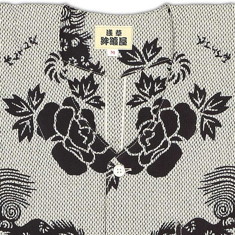 本染め鯉口シャツ【唐獅子牡丹｜カラミ刺子】祭用品専門店浅草絆纒屋