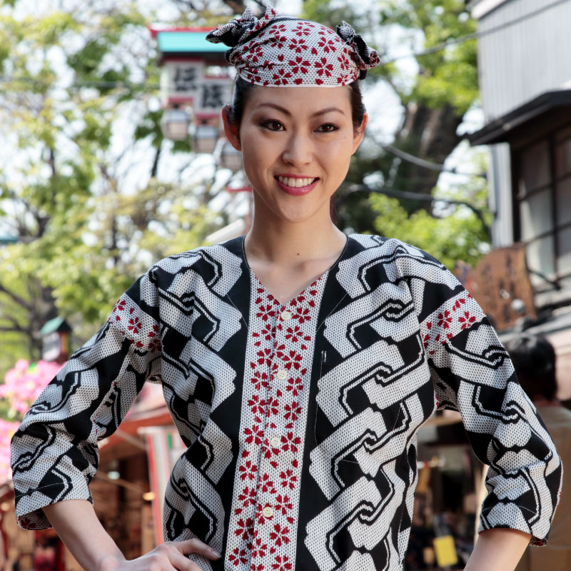 本染め鯉口シャツ【吉原に桜｜刺子】祭用品専門店浅草絆纒屋ネットショップ