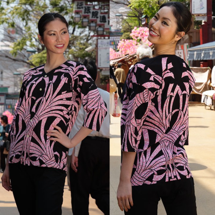 本染め鯉口シャツ【熨斗に桜（細川）ピンク｜特岡】祭用品専門店浅草絆