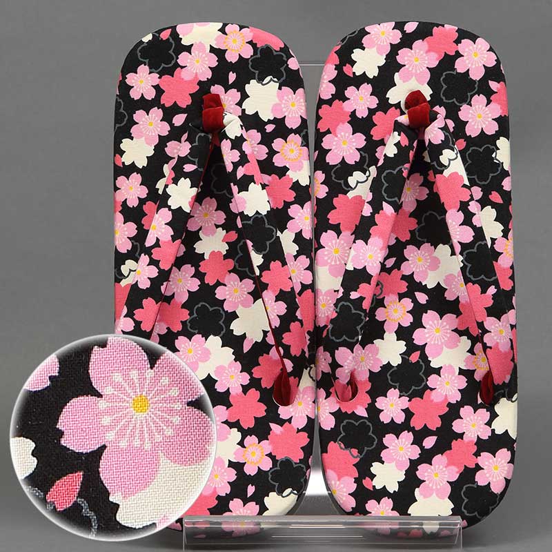 和柄雪駄【散りばめ桜｜黒】祭用品専門店浅草絆纒屋ネットショップ