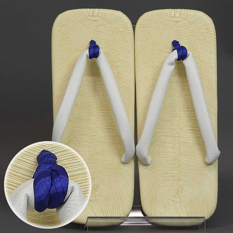 実用草履・エース履き【黄畳ビニール表｜ビニール白鼻緒・青坪】祭用品