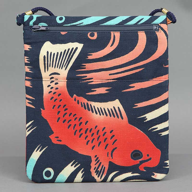 祭ポシェット【鯉に波｜紺紬】祭用品専門店浅草絆纒屋ネットショップ