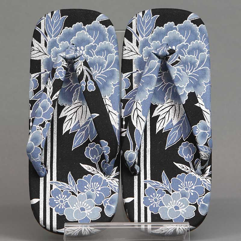 和柄雪駄【花と和模様|銀ラメ青】祭用品専門店浅草絆纒屋ネットショップ