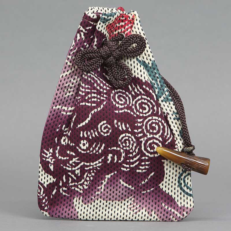 腰下巾着【唐獅子牡丹大｜刺子・葡萄色】祭用品専門店浅草絆纒屋ネット