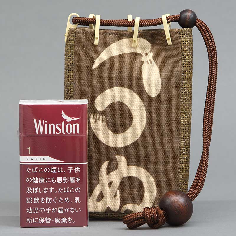 和柄タバコケース【かまわぬ（構わぬ・鎌輪奴）茶】大サイズ□祭用品