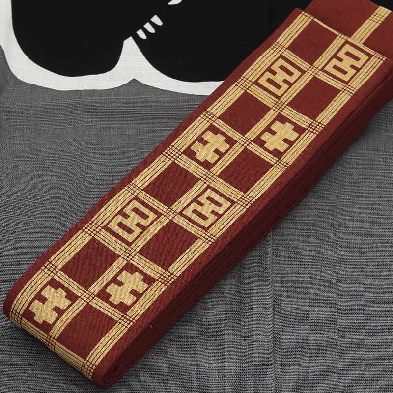 祭帯｜半纏帯【染平ぐけ帯｜キロ格子・エンジ】祭用品専門店浅草絆纒屋