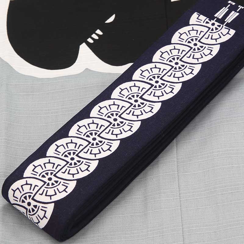 捻り梅の作り帯 半纏帯｜祭帯】染め平ぐけ帯No.78《源氏車》紺×白□祭用品専門店浅草絆