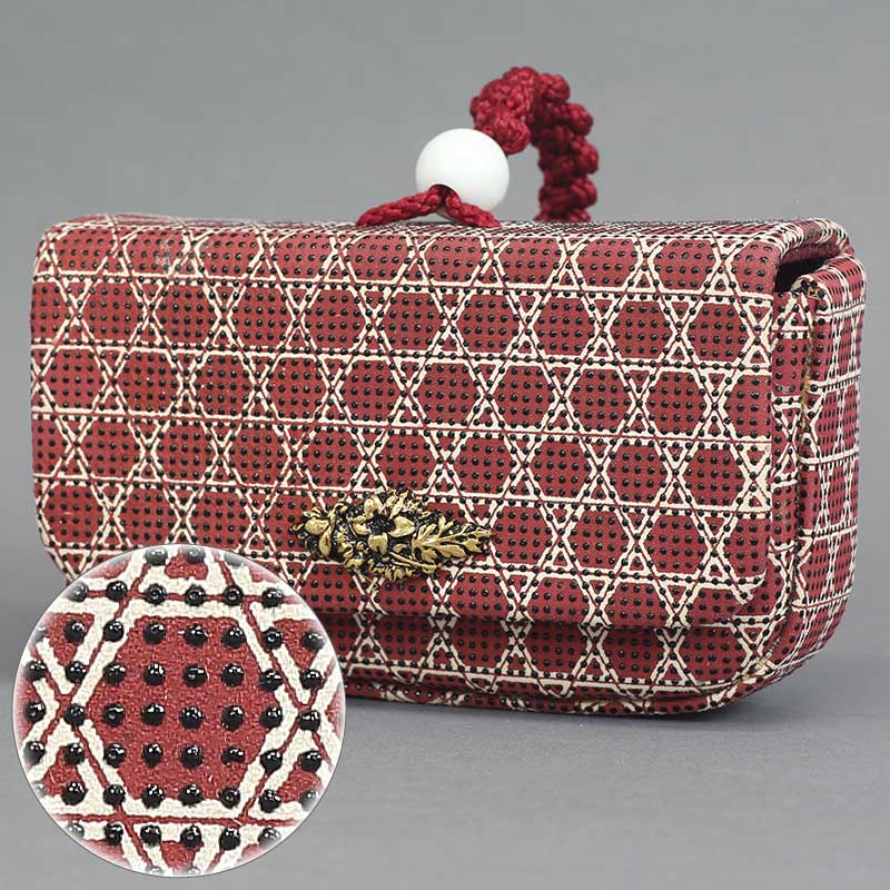 一本吊（腰下タバコケース）印傳【籠目｜エンジ】祭用品専門店浅草絆纒