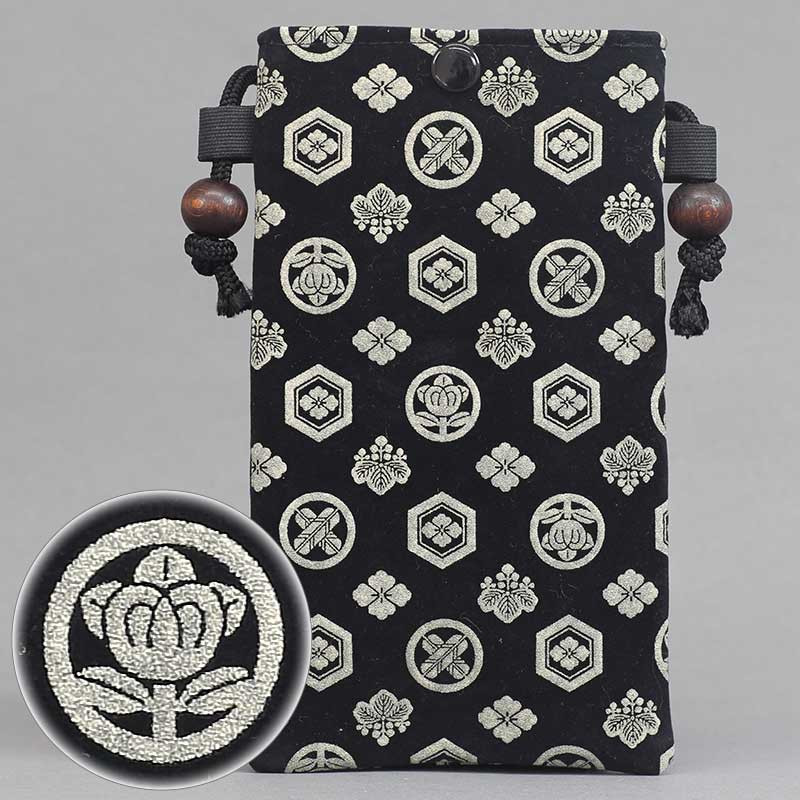 スマホ祭ポシェット□印伝調【家紋｜黒白】祭用品専門店浅草絆纒屋