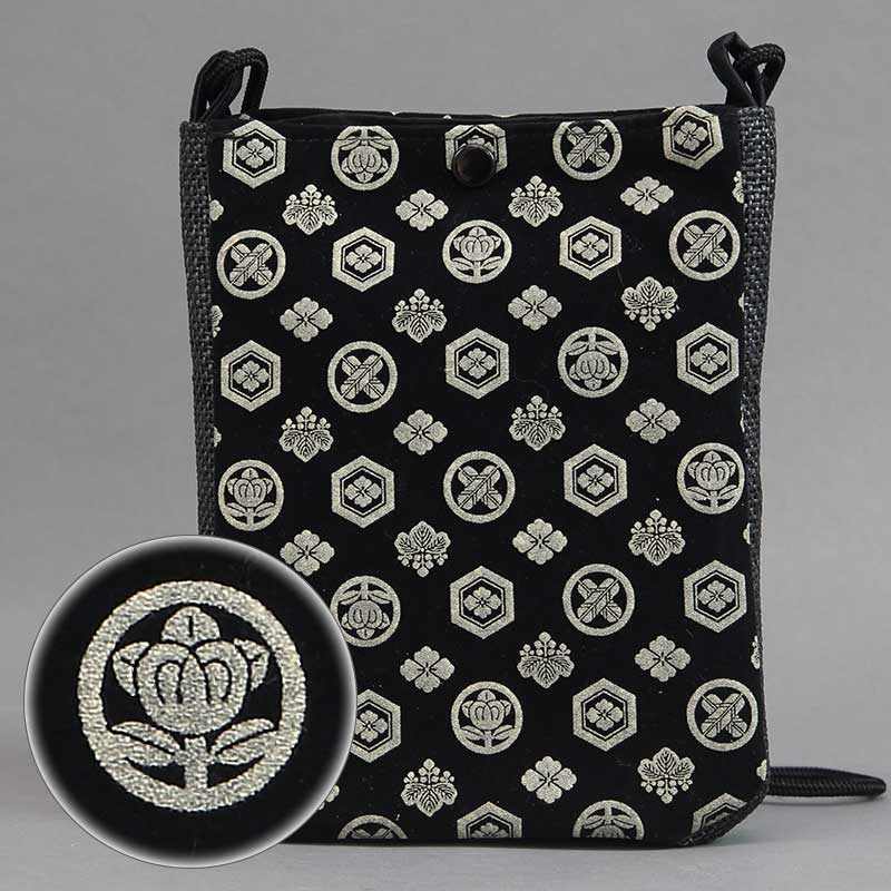 祭バッグ｜マチ付ポシェット】スエード印伝「家紋｜黒白」祭用品専門店