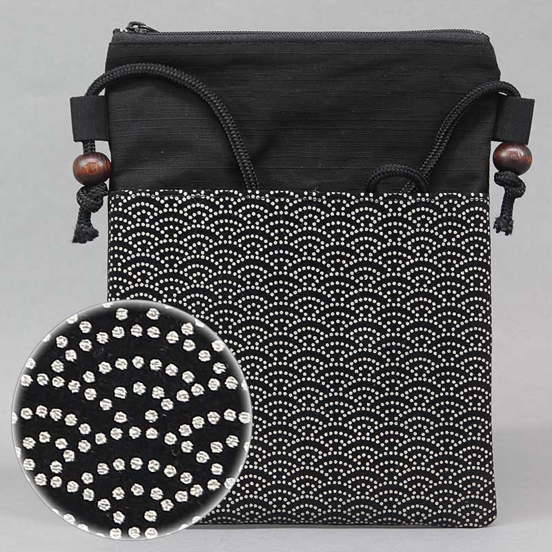 印伝調祭ポシェット【青海波（せいがいは）黒白】祭用品専門店浅草絆纒