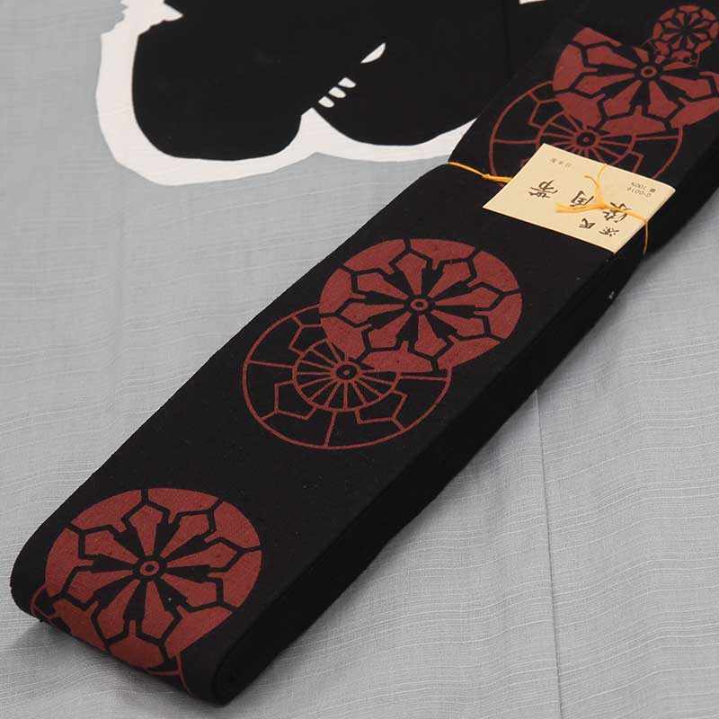 男帯｜祭帯】染角帯「御所車｜黒エンジ」祭用品専門店浅草絆纒屋ネット