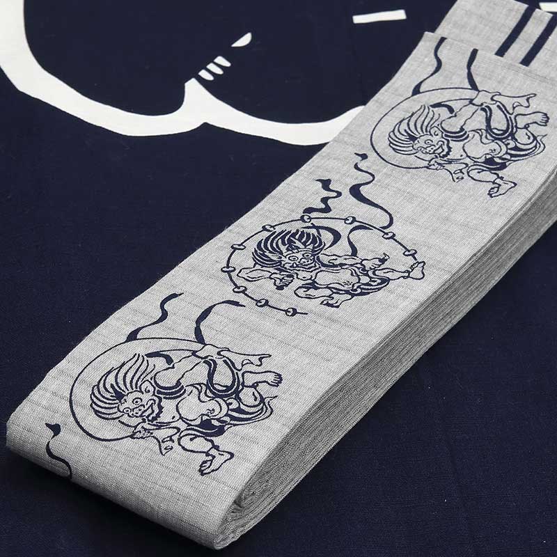 男帯｜祭帯】染め角帯No.61《風神雷神｜ふうじんらいじん》ネズ×紺□祭