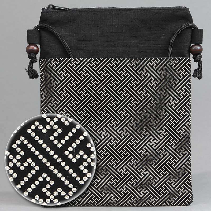 印伝調祭ポシェット特大【青海波（せいがいは）黒白】祭用品専門店浅草