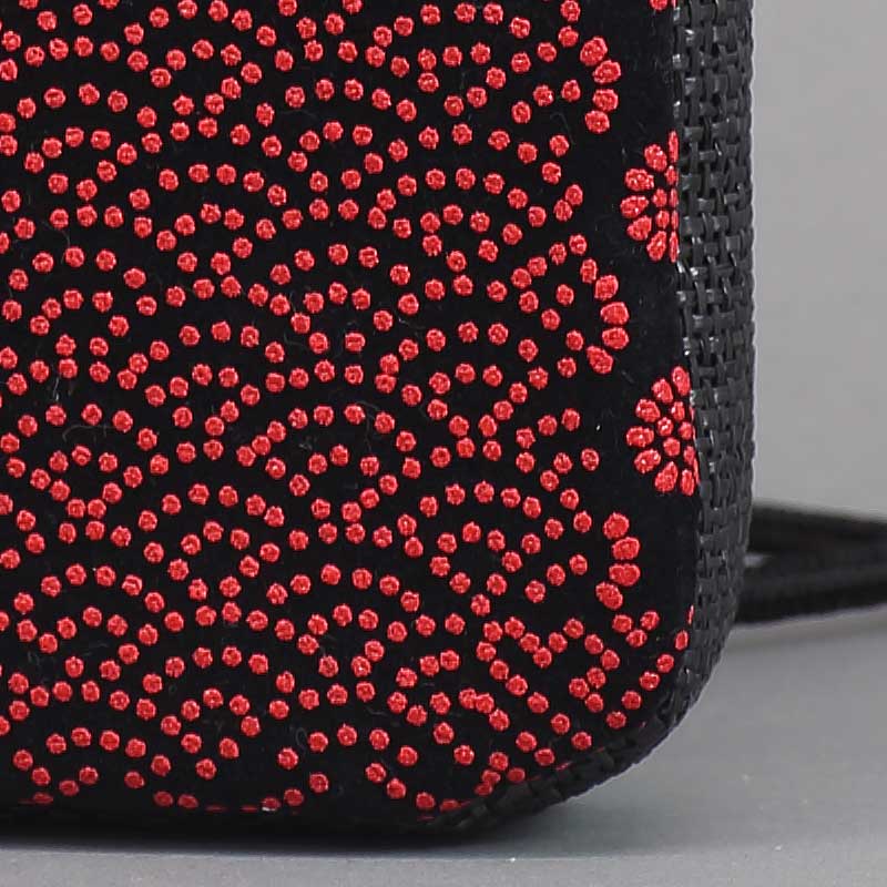 祭バッグ｜マチ付ポシェット】スエード印伝「江戸小紋｜赤黒」祭用品