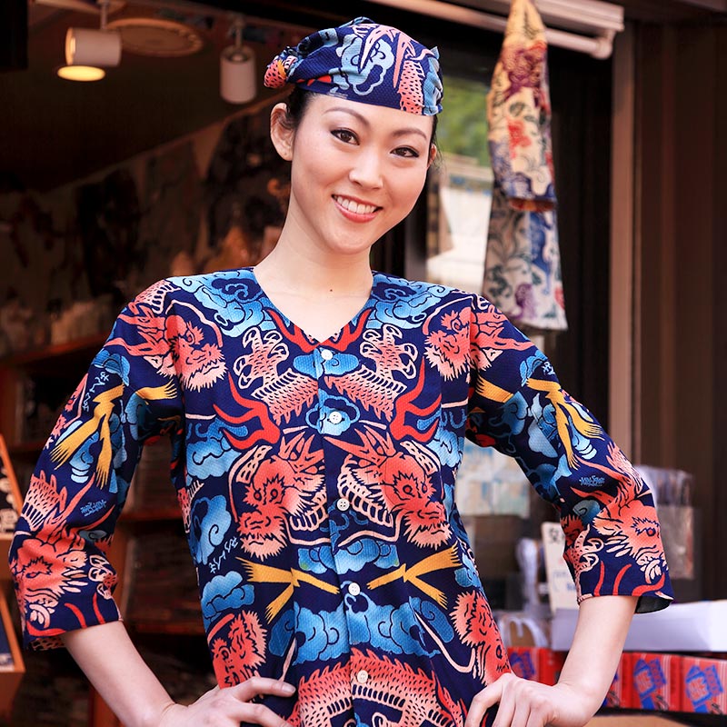 本染め鯉口シャツ【龍に稲妻｜紺刺子】祭用品専門店浅草絆纒屋ネット