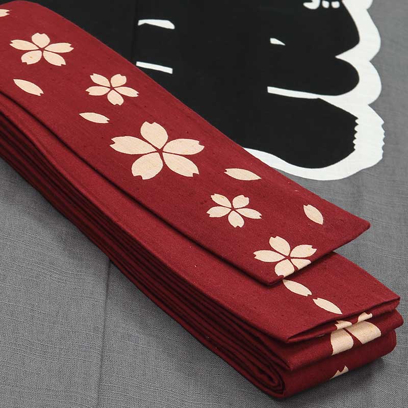 男帯｜祭帯】染め角帯No.79「桜大小」エンジ□祭用品専門店浅草絆纒屋
