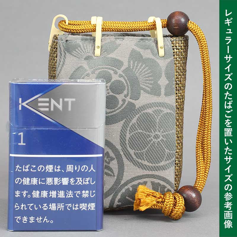 和柄タバコケース【家紋柄｜ベージュ緑】小サイズ□祭用品専門店浅草絆