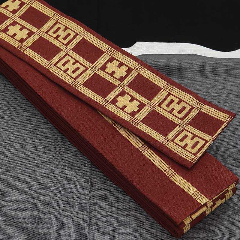 祭帯｜半纏帯【染平ぐけ帯｜キロ格子・エンジ】祭用品専門店浅草絆纒屋